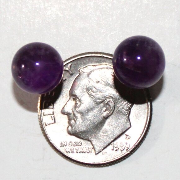 Sterling Silver Amethyst Ball Stud Earrings - Picture 2 of 4